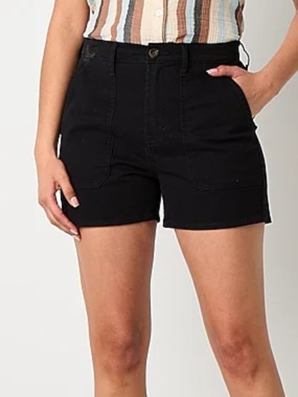 Anna Black High-Rise Patch Pocket Shorts